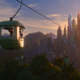 Judy Hopps and Nick Wilde take a cable car across Zootopia.